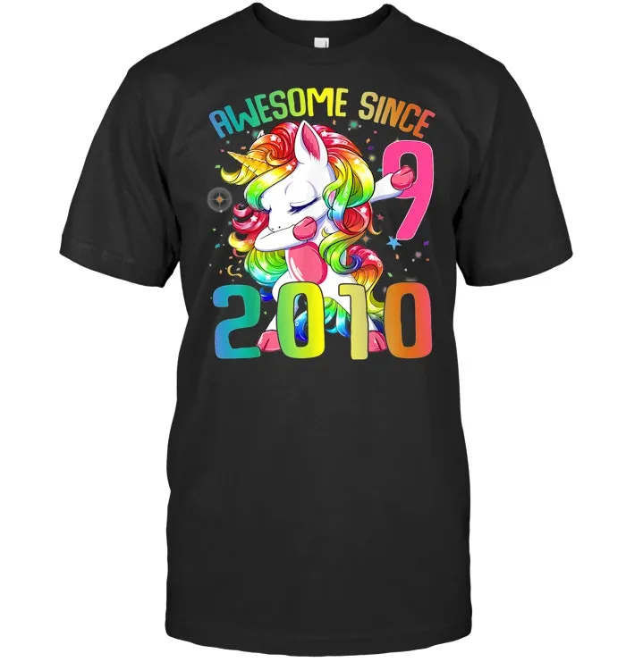 9 Years Old 9th Birthday Unicorn Dabbing Shirt Girl Kids   T Shirt