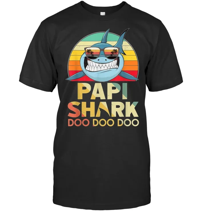 Retro Vintage Papi Shark Tshirt Funny Birthday Gifts Family