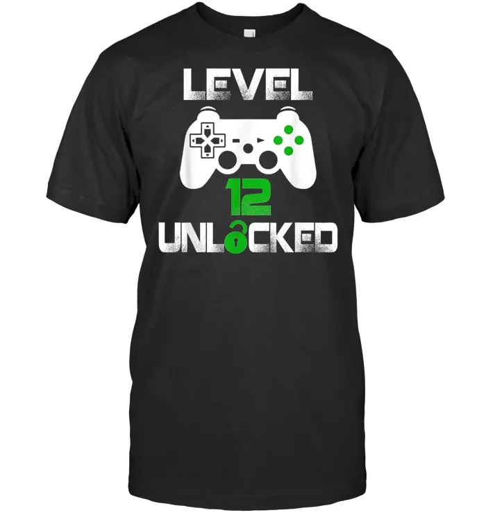 Level 12 Unlocked T Shirt 12 Year Old Gamer Birthday Gift