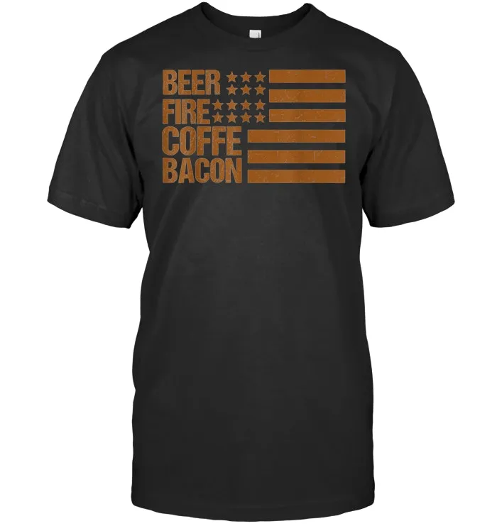 Beer Campfire Coffee Bacon American Flag Camping  T Shirt