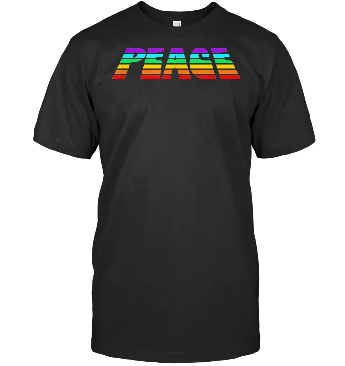 Retro 70's PEACE RAINBOW COLORED STRIPES T Shirt