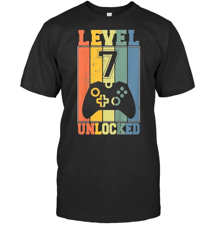 Kids Kids Level 7 Unlocked Shirt Video Gamer 7th Birthday gift