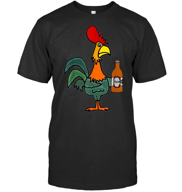SmileteesBirds Funny Rooster Drinking Beer Cartoon  T Shirt