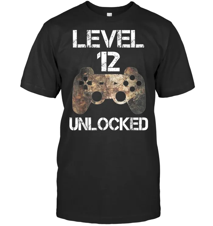 Level 12 Unlocked Boys 12th Birthday 12 Year Old Gamer Gift  T Shirt