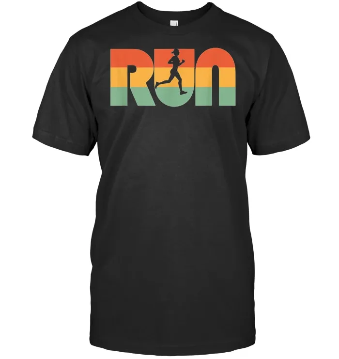 RUN Vintage 60's Color Typography Retro Runner Girl Graphic T Shirt