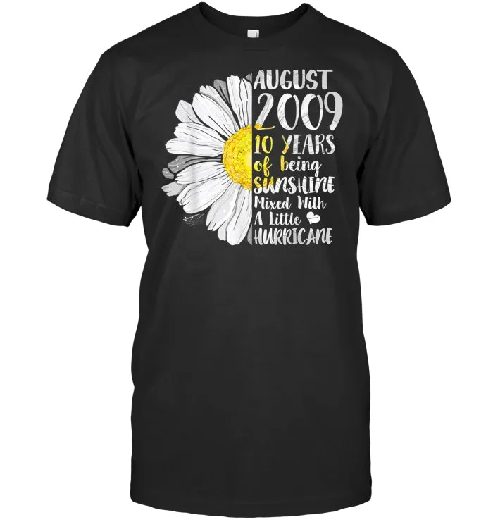 August Girl T Shirt 10 Years Old Sunshine Birthday Shirt