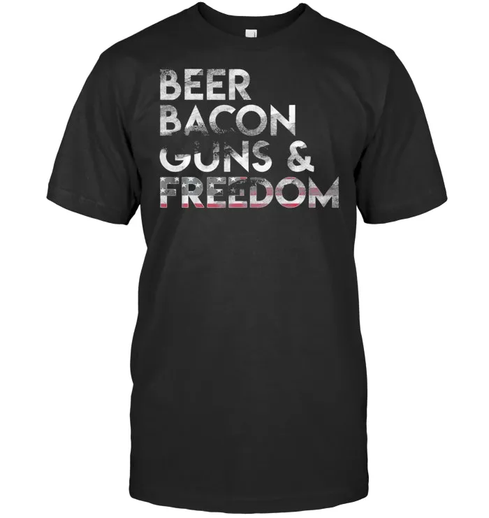Vintage Beer Bacon Guns Freedom T Shirt Funny 4th of July