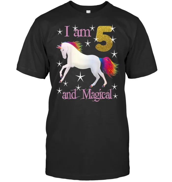 Kids Girls 5th Birthday Unicorn 5 Years Old 5 & Magical Gift T Shirt