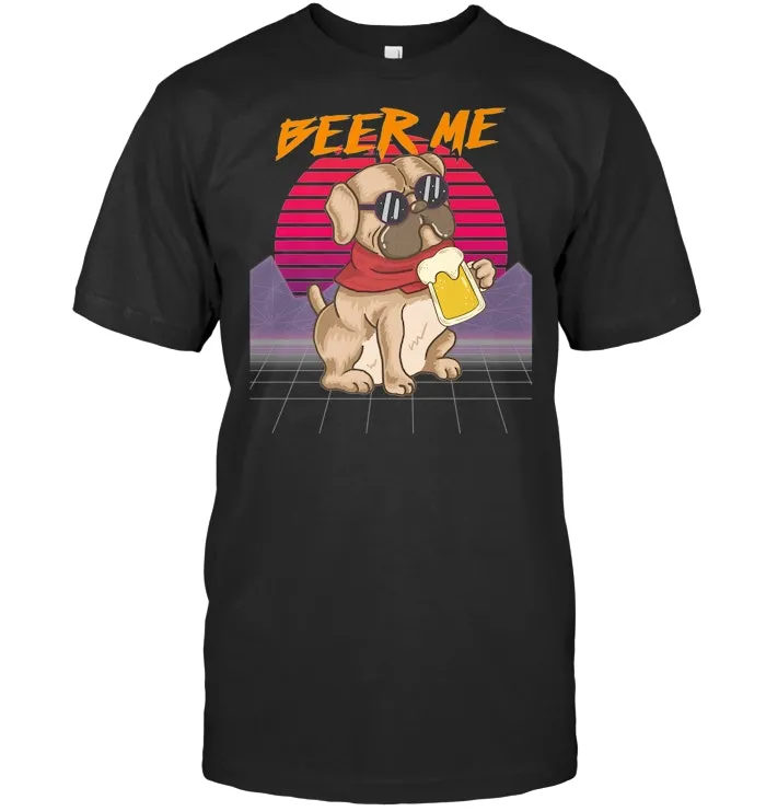 80s Synthwave Vintage Retro Beer Me I'm Pug Premium T Shirt