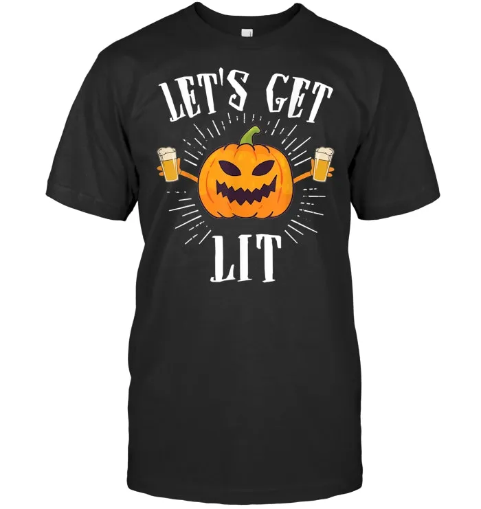Halloween Let's Get Lit Quote Beer Drinker Pumpkin Fun Gift T Shirt