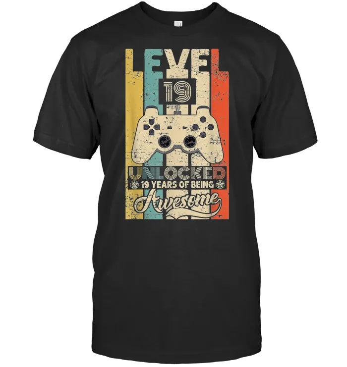 Level 19 Unlocked Gamer Men Women Kids youth 19th birthday T Shirt