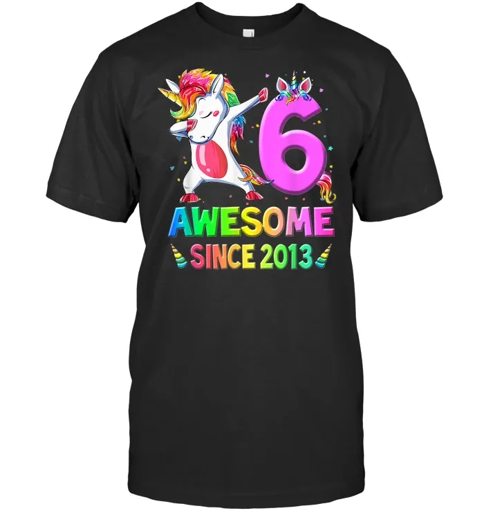 6 Years Old 6th Birthday Unicorn Dabbing Party T Shirt