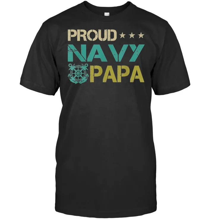 Vintage retro Proud Navy Papa, daughter son gift father dad T Shirt
