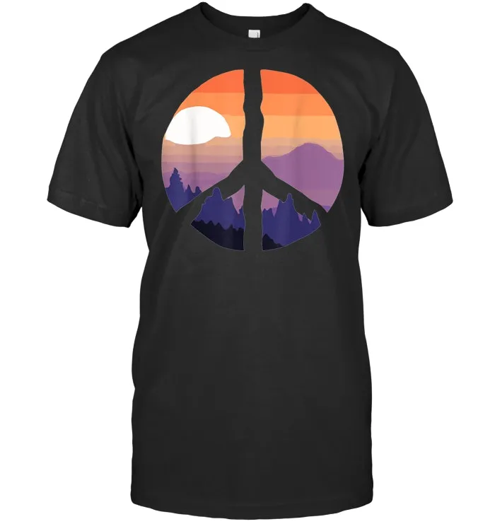 Nature Peace Sign Sunset Retro 60s 70s Hippies T Shirt
