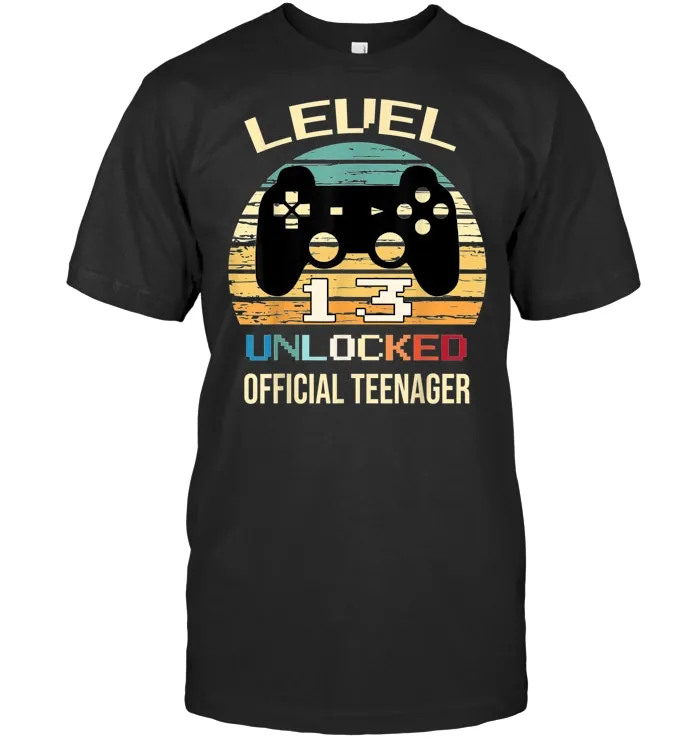 Official Teenager 13th Birthday T Shirt Level 13 Unlocked
