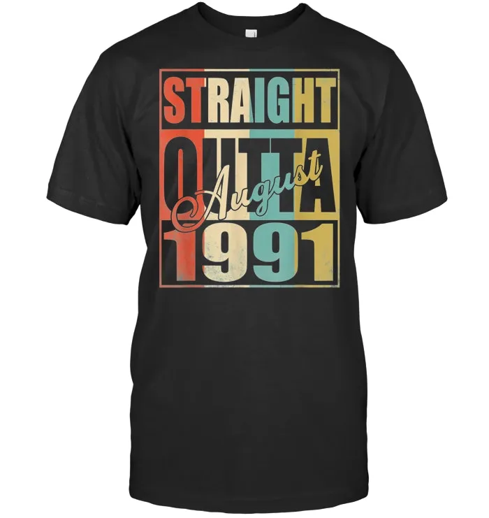 Retro Straight Outta August 1991 28th Birthday Gift T Shirt