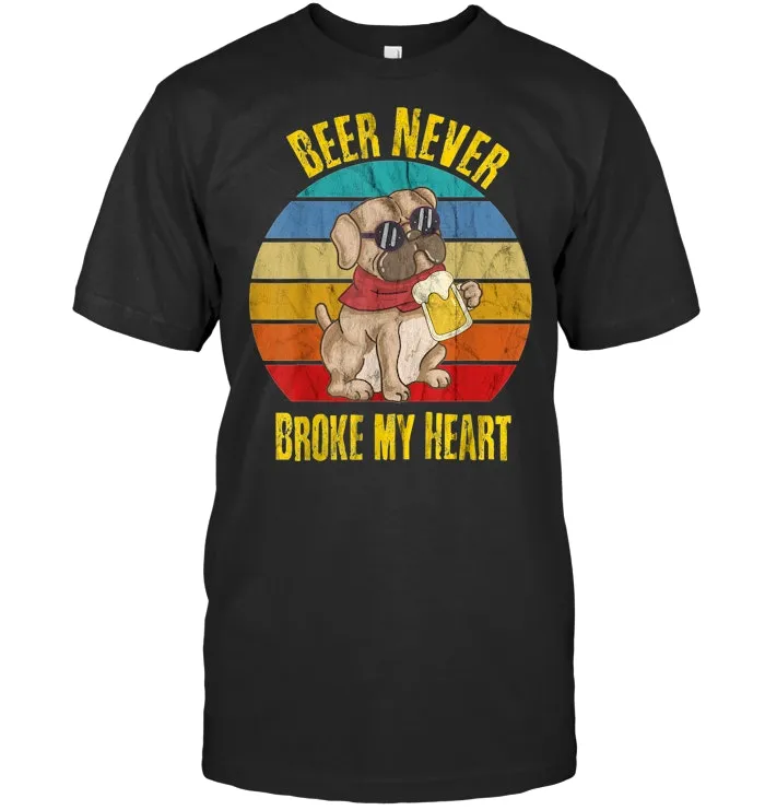 Beer never broke my heart Vintage   Funny drinking T Shirt