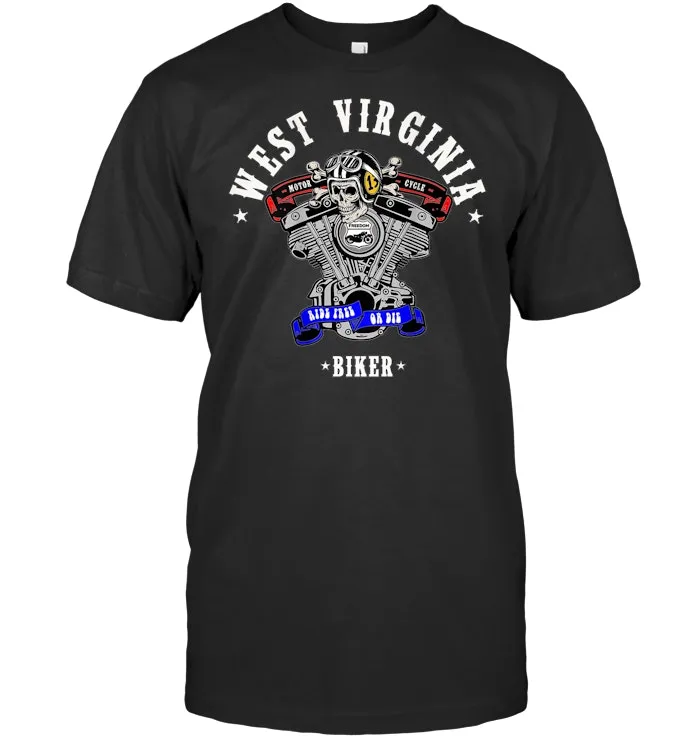 West Virginia Biker Retro Motorcycle V Twin Rockabilly Skull T Shirt