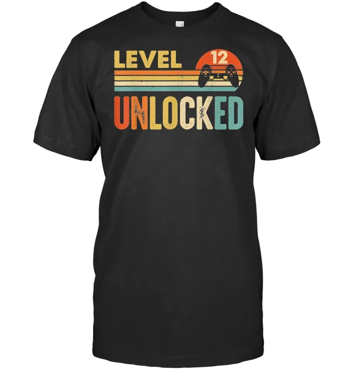 Level 12 Unlocked 12th Birthday Gift Vintage Gamer  T Shirt