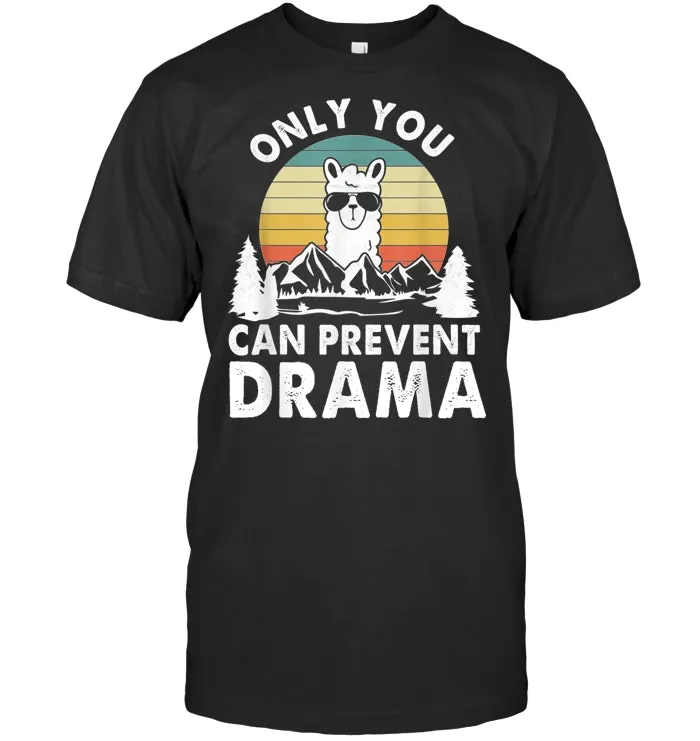 Vintage Llama Nature Camping Only You Can Prevent Drama  T Shirt