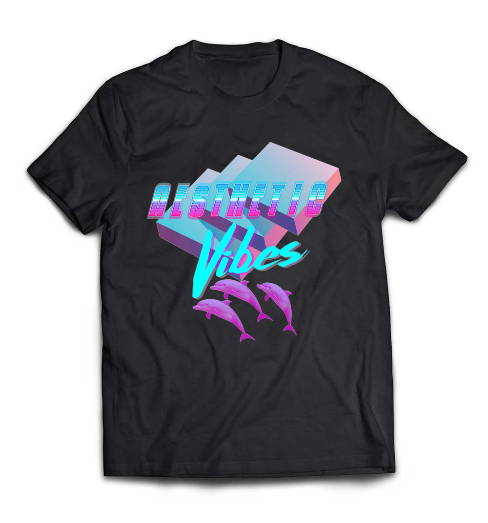 B079M8X163_Black_Org_Aesthetic Vibes Vaporwave Retro Dolphin T shirt.jpeg