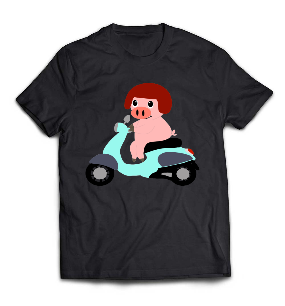 B079MDBH57_White_Org_SouthernDesignTees Funny Pig Riding Motor Scooter T-shirt.jpeg