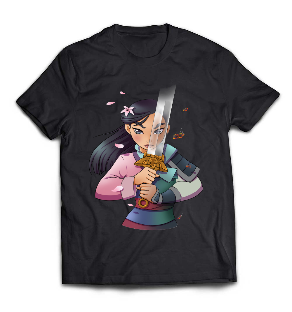 B07BHHYJW2_Black_Org_Disney Mulan Anime Half Girl Half Warrior Premium T-Shirt.jpeg