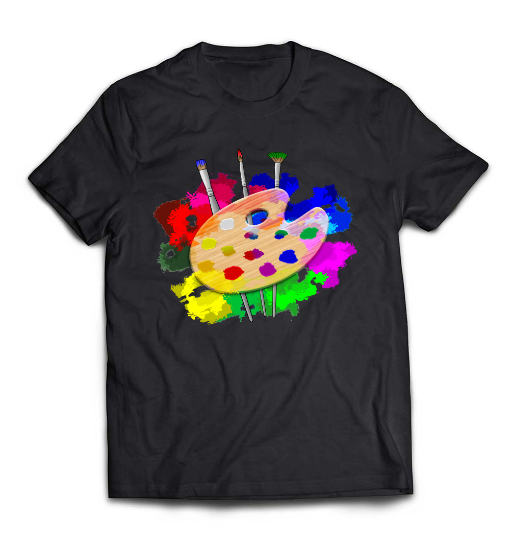 B07C66R31P_White_Org_Artist Paint Palette And Brushes Art T-Shirt.jpeg