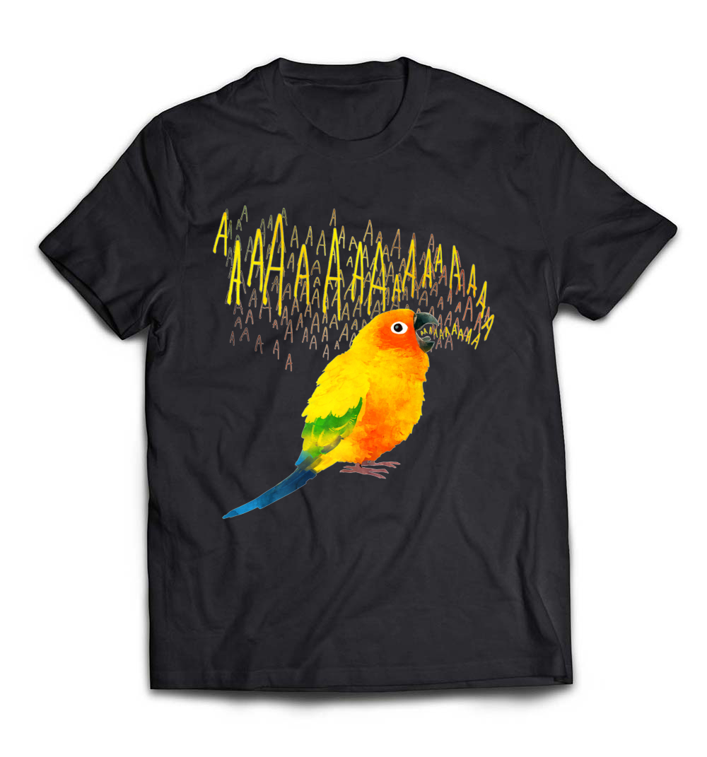 B07CCS4HJ4_Black_Org_Crazy Screaming Sun Conure T-Shirt.jpeg